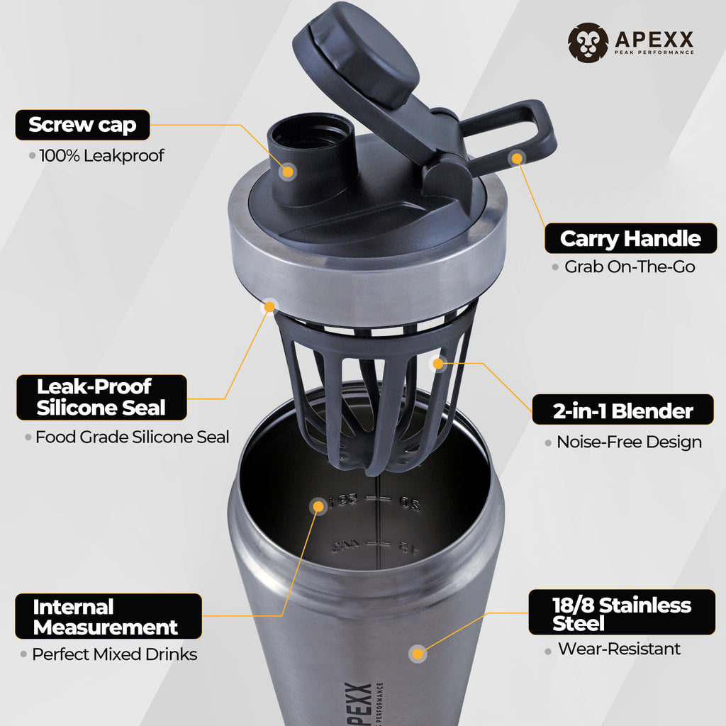 Apexx Steel Protein Shaker Bottle - 750ML