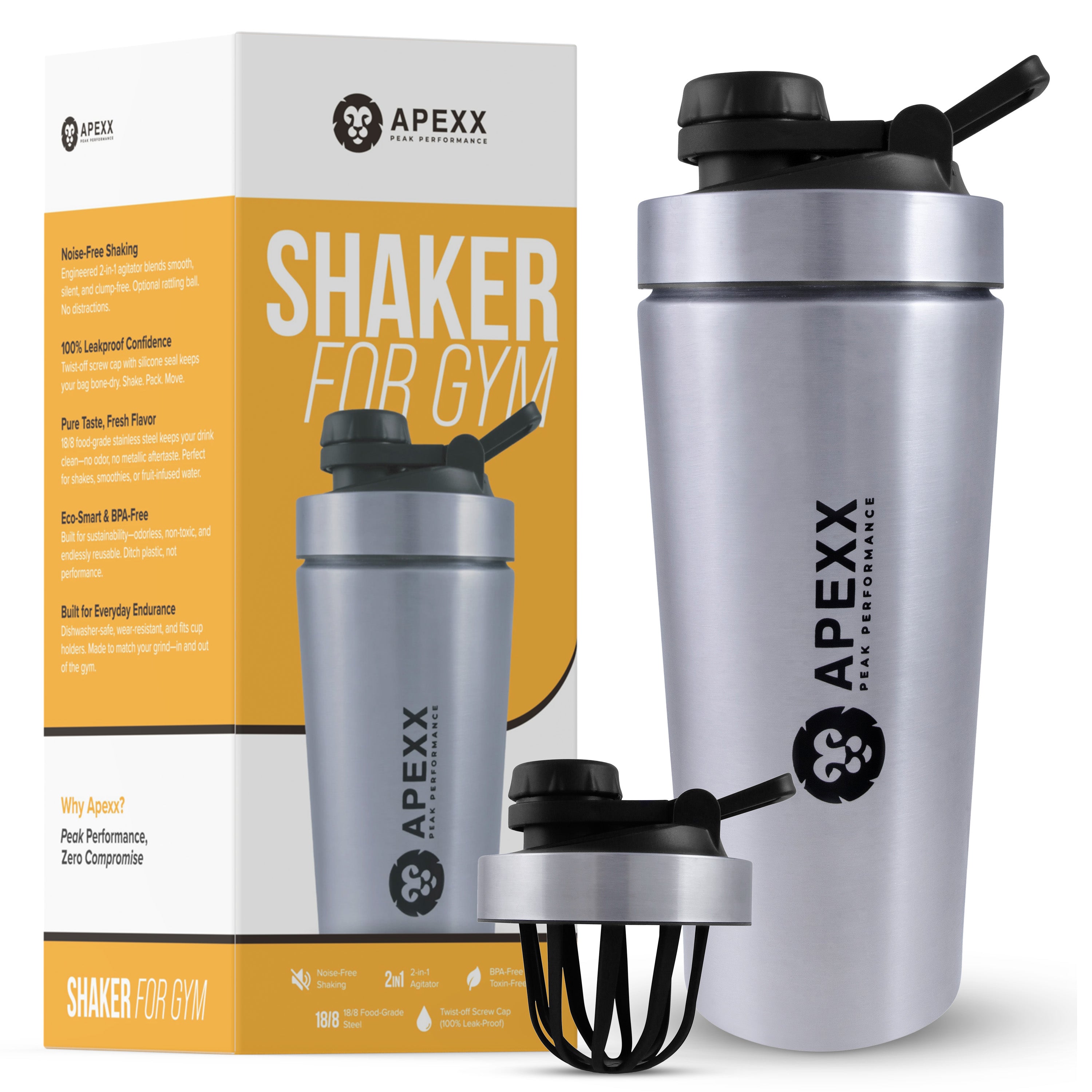 Apexx Steel Protein Shaker Bottle - 750ML